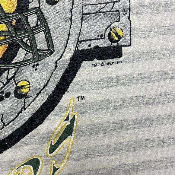 vintage 90’s Green Bay Packers Striped T Shirt 1991 Single Stitched NFL Size L - Picture 4 of 8